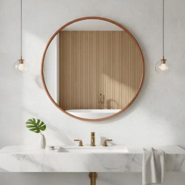 Imagem de Espelheira Redondo 40cm Moldura Alumínio Basic Cobre