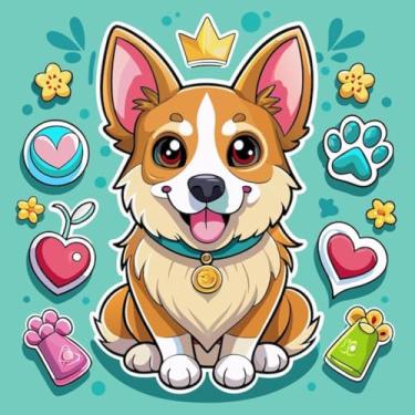 Imagem de Adesivo de Parede Infantil Cão Corgi Kawaii com Coroa para Quarto e Cadernos 30x30cm