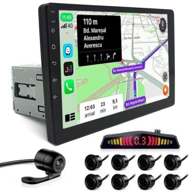 Imagem de Kit Multimídia 1 Din 9 Polegadas + Câmera Ré + Sensor 8 Pontos Preto D