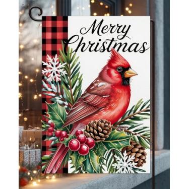 Imagem de Bandeira de jardim cardeal de Natal 30,5 x 45,7 cm vertical dupla face externa, Feliz Natal, Natal, decoração ao ar livre, bandeira
