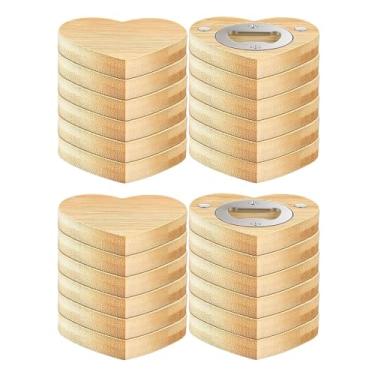 Imagem de 24 peças de abridores magnéticos de bambu em formato de coração de bambu de 6,5 cm, abridor de cerveja de madeira, ímã de geladeira, adesivo de presente para amantes de cerveja, convidado de casamento