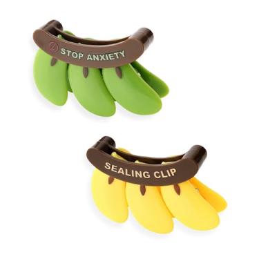 Imagem de 2 peças de ímãs de geladeira fofos em forma de banana amarelo/verde, clipes de vedação de saco de geladeira multifuncionais, clipes decorativos de armazenamento de alimentos para casa, cozinha