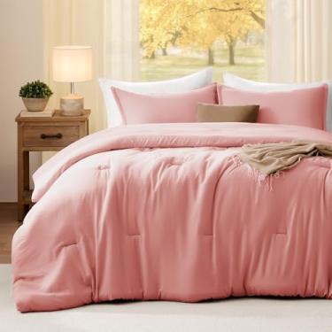 Imagem de Quataly Conjunto de edredom queen grande, rosa pêssego, comprimento extra adequado para colchões grossos, 3 peças, tamanho queen grande (248 cm x 2 fronhas)