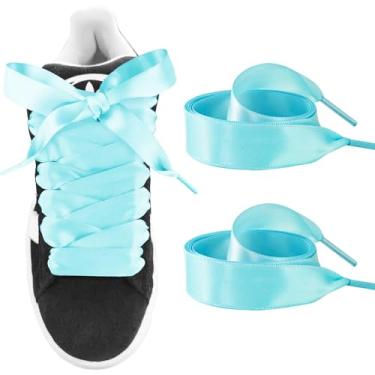 Imagem de UamGlsob Cadarços de fita para tênis Adidas Campus 00s, cadarços planos de cetim de 1,9 cm de largura para mulheres e meninas, Azul, 36"/90cm