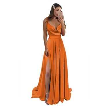 Imagem de Vestido de dama de honra Monvelli A Line com capuz de cetim, laranja, 