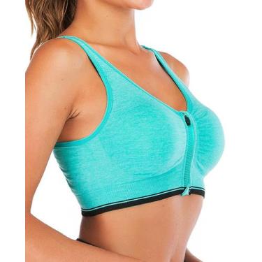 Imagem de Sutiã esportivo FLORATA Zip Front Wireless Pós-Cirurgia Verde