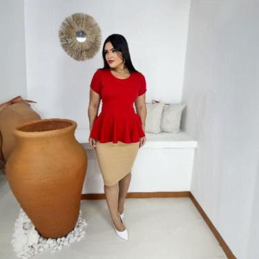 Imagem de Blusa Peplum Plus Size Moda Evangélica Feminina - MISS FLOWER, Vermelh