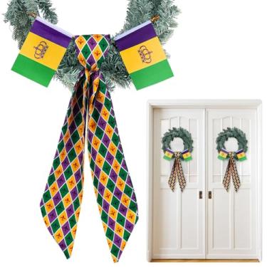 Imagem de Hahafelt 2 conjuntos de faixas de guirlanda de carnaval com bandeiras para porta da frente, faixas de guirlanda de 142 cm x 11,4 cm para decorações de quintal e festas internas ao ar livre