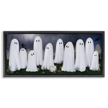 Imagem de Stupell Industries Arte de parede em tela flutuante com moldura preta fantasmas no cemitério, design de Jennifer Stith, 28 x 63 cm
