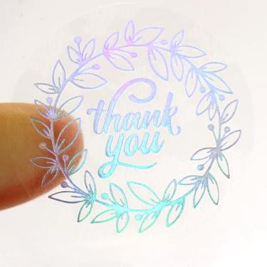 Imagem de Rolo de adesivos holográficos transparentes de agradecimento para pequenas empresas, 6 designs diferentes, adesivos redondos de casamento, 500 peças, etiquetas autoadesivas com glitter para envelope