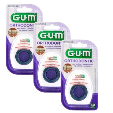 Imagem de Kit Com 3 Fio Dental Ortodôntico Gum 50 Usos | Carretel Rebobinável | Ponta Rígida