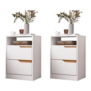 Imagem de Kit 2 Mesas De Cabeceira Sole 2 Gavetas Flex Branco-freijó - Móveis Albatroz Branco-freijó