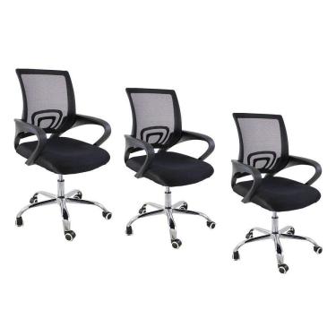 Imagem de Kit 3 Cadeiras De Escritório Begonia Tela Mesh Ergonômico Preto