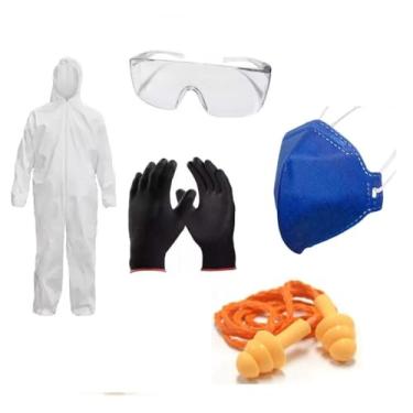 Imagem de Kit de Proteção EPI Completo, Macacão, Óculos, Protetor Auricular, Plug, Máscara, Luva, Tamanho GG