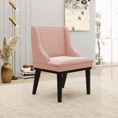 Imagem de Cadeira de Jantar Liz Veludo Rosê Base Fixa Madeira Preto D03 - D'Rossi