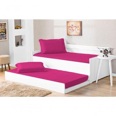 Imagem de Cobre Leito Bicama Com Porta Travesseiro Pratico Solteiro 2 Pecas - Pink