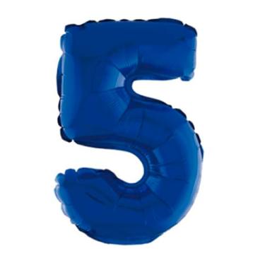 Imagem de BALAO METALIZADO C/CANUDO 16" AZUL NUMERO 5