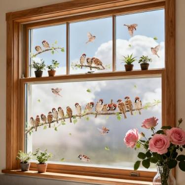 Imagem de ANATTASOUL Adesivos de janela estática pardal e ramos, 1 folha de decalques reutilizáveis para vidro, 120 cm x 30 cm, adesivo removível de dupla face para quarto, escritório, decoração de casa