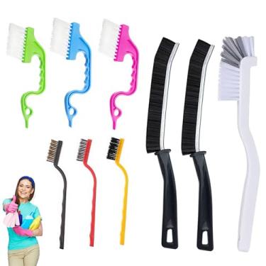 Imagem de Conjunto de escovas de limpeza de lacunas de cerdas duras de 9 peças, ferramenta de limpeza doméstica multiuso para limpar cozinha, copos, banheiro, trilhos de janela, cantos e espaços pequenos