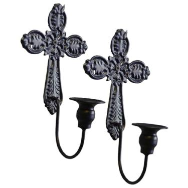 Imagem de Ioensy Conjunto de 2 Castiçais de Parede, Suporte Artístico para Velas, Candelabro Suspenso em Ferro para Decoração de Mesa de Quarto, Preto