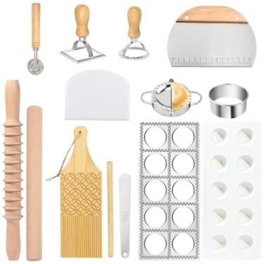Imagem de Ferramentas para fazer massas, kit de fabricação de massa de madeira com rolo de massa, molde de ravioli, cortador de ravioli, placa de nhoque, carimbos de massa, ferramentas de bolinho, acessórios