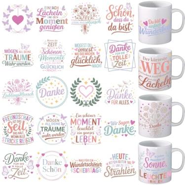 Imagem de Envoltório de copo UV DTF - 24 folhas citações inspiradoras alemãs UV DTF envoltórios de copo para caneca texto inspirador colorido decalques Uvdtf à prova d'água ferro sobre transferência para copos