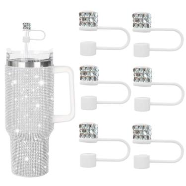Imagem de JIASHEBDE Conjunto de acessórios para Stanley Cup, 6 peças, capa de canudo de diamante brilhante, tampa de canudos para Stanley 30 e 1,134 g com copos, acessórios de tampa de 1 cm para copo (diamante