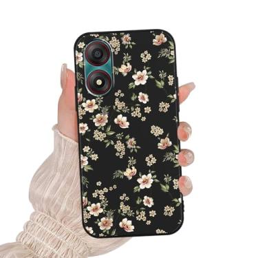 Imagem de Zrutru Linda capa de telefone floral para Zte Blade A34 16.8 cm, estampa de flores brancas desenho kawaii design estético capas de silicone macio TPU fino à prova de choque capa de telefone preta