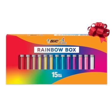 Imagem de BIC Conjunto de edição limitada Rainbow Shine de 4 cores, caixa com 15 canetas, canetas esferográficas retráteis, ponta média (1,0 mm). Comece sua coleção de 4 cores agora!