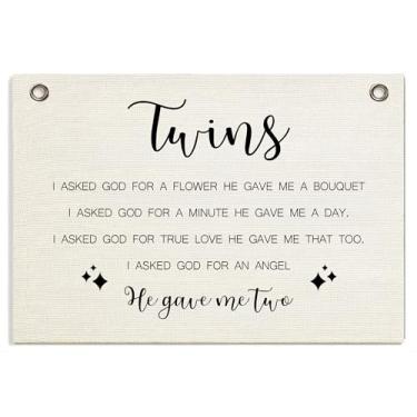 Imagem de Decoração de berçário de gêmeos, faixa de linho para bebês gêmeos, menino, decoração de quarto de criança, ideia exclusiva de presente de chuveiro de gêmeos