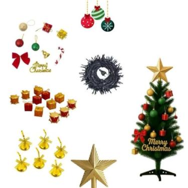 Imagem de Árvore de Natal Decorada 60cm Enfeites Pisca Pisca Ponteira Estrela Pronta Para Decorar Ambiente