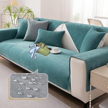 Imagem de HGTRH Capas de sofá secionais em forma de L, impermeáveis e laváveis, capas de sofá para almofada de 3 assentos, capa de sofá à prova d'água e camada de barreira de urina azul 110 x 110