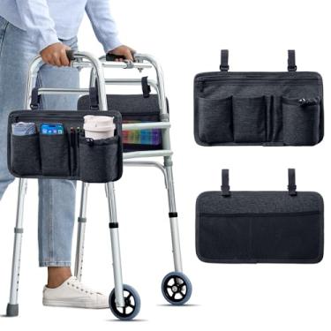 Imagem de BAGSFY Bolsa para andador 2 em 1 e bandeja de andador com suporte de copo e bolso lateral – mesa de andador superior rígida para idosos – Acessório dobrável para refeições, leitura, bebidas
