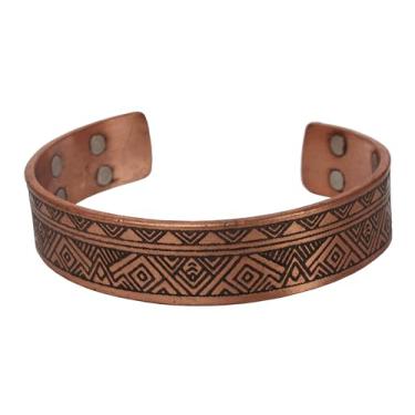 Imagem de Touchstone Pulseira de cobre feita à mão feita à mão com joia de punho gravada em estilo tibetano sólido e de alto calibre para mulheres e homens, Cobre, Sem Pedra Preciosa