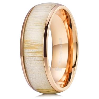 Imagem de THREE KEYS JEWELRY Aliança de casamento básica de 4,6,8 mm preta/prata titânio aliança de noivado para homens mulheres cúpula polida conforto ajuste tamanho 4-14, titânio e madeira, Sem pedra preciosa