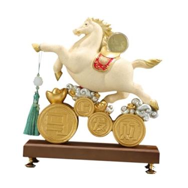 Imagem de Ｂｅｓｇａ Estatueta de Cavalo para Decoração de Mesa, Escultura Animal, Estatueta Feng Shui para Lareira, Biége