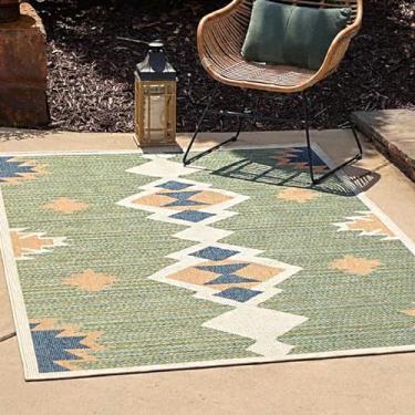 Imagem de HGTRH Tapetes de jardim, à prova d'água, 200 x 300, extra grande, para jardim, impermeável, retangular, tapete externo para pátio, deck de madeira, apresenta motivos geométricos, tapetes