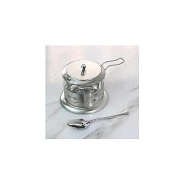 Imagem de Açucareiro Em Aço Inox Com Tampa De Vidro E Colher, Design Moderno, Formato Redondo, Acabamento Cromado, 8,5cm Diâmetro, Para Cozinha