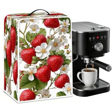 Imagem de BVBOX Capa para cafeteira, durável, à prova de poeira, mistura de algodão e poliéster, leve, protetor de aparelho de ajuste universal para bancada de cozinha (morango)