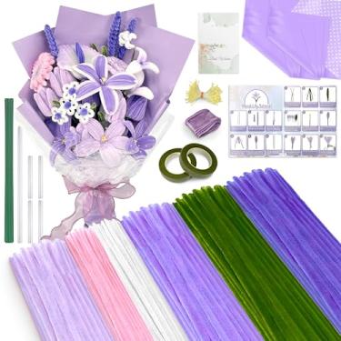 Imagem de LINAYE 500 peças de limpeza de cachimbo artesanal, 6 cores limpadores de cachimbo, kit de flores, hastes de chenille para artesanato com papel de embrulho de instruções, estames de flores, hastes