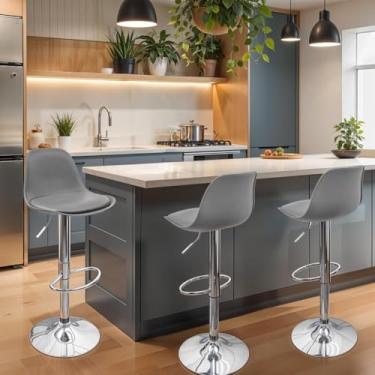 Imagem de Kit 3 Banquetas Altura Ajustável 79cm | Base Cromada e Assento Polipropileno | Suporte 120kg(Cinza)