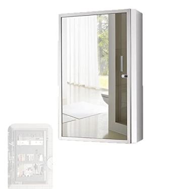 Imagem de SPXMQSS Armários de espelho de banheiro, armários de parede de banheiro pequeno espelho montado na parede armário de banheiro banheiro perfurado lavagem armário de armazenamento atualização L-40 x 60