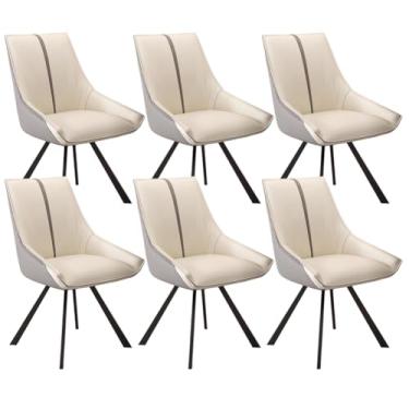 Imagem de SPXMQSS Cadeiras de mesa de jantar, cadeiras de jantar giratórias com apoios de braços e pernas de metal, cadeira estofada de sala de estar com encosto para sala de estar, recepção, restaurante, bege
