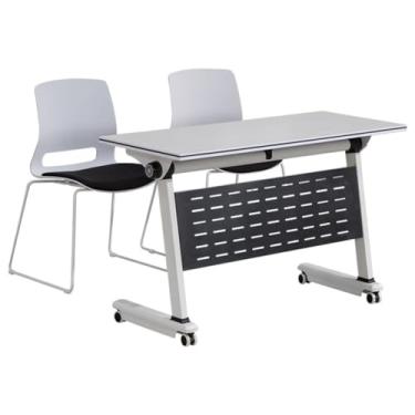 Imagem de SPXMQSS Mesa dobrável para computador, mesa de conferência dobrável com moldura de metal forte, mesa de escritório com rodas silenciosas para salas de reunião, salas de aula 120 x 60 x 75 cm