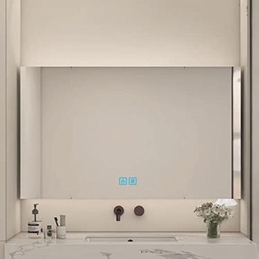 Imagem de Armário de espelho de LED, armário de banheiro de LED SPXMQSS inteligente, antiembaçamento, regulação contínua com prateleiras, armário de espelho de banheiro, unidades de armazenamento montadas na