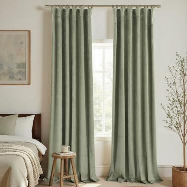 Imagem de Cortinas vintage francesas de veludo preto para quarto, verde sálvia, boêmio, fazenda, blackout cottagecore cortinas para sala de estar, conjunto de 2 painéis de 2 painéis