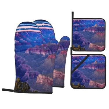 Imagem de Beauty Grand Canyon - Conjunto de luvas de cozinha estampadas com suportes de tampa, luvas de forno resistentes ao calor para manusear panelas quentes, grelhar, churrascos, kit de 4 peças.