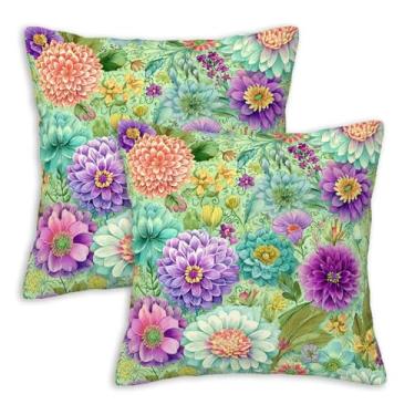 Imagem de XroVindao Conjunto de 2 capas de almofada de jardim de flores 45,7 x 45,7 cm | Capas de almofada botânicas coloridas | Fronhas florais boho para sala de estar, sofá, cama, decoração de casa de