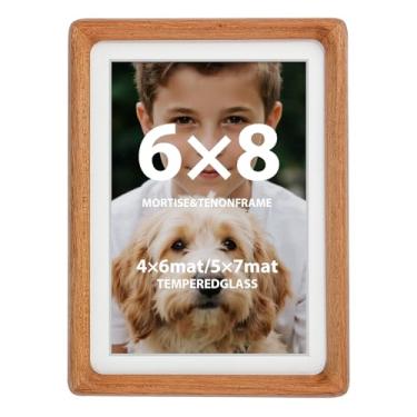 Imagem de Framever Porta-retrato de madeira teca 15 x 20 cm com vidro real e tapete duplo – Serve para fotos de 10 x 15 x 17 cm, moldura de madeira natural para exibição de parede ou mesa