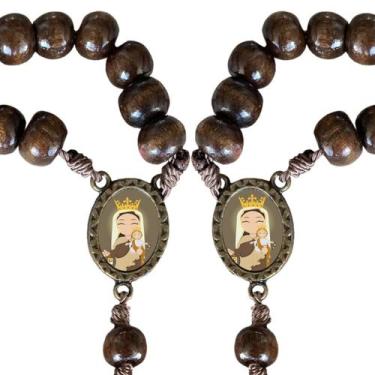 Imagem de 12 Terços de Madeira com Entremeio 2 Faces Nossa Senhora do Carmo Infa